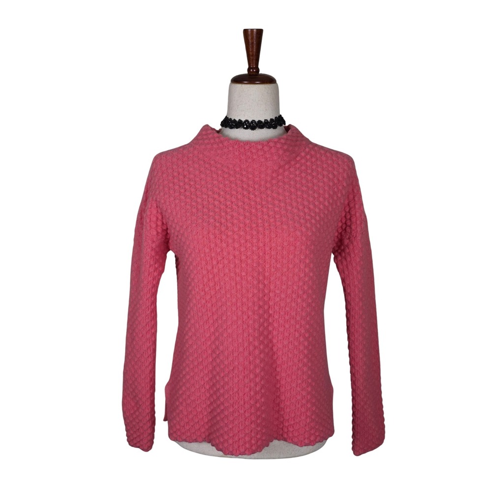 Boden Wool Sweater Size M Pink 3D Waffle Knit Long‎ Sleeve Mock Neck